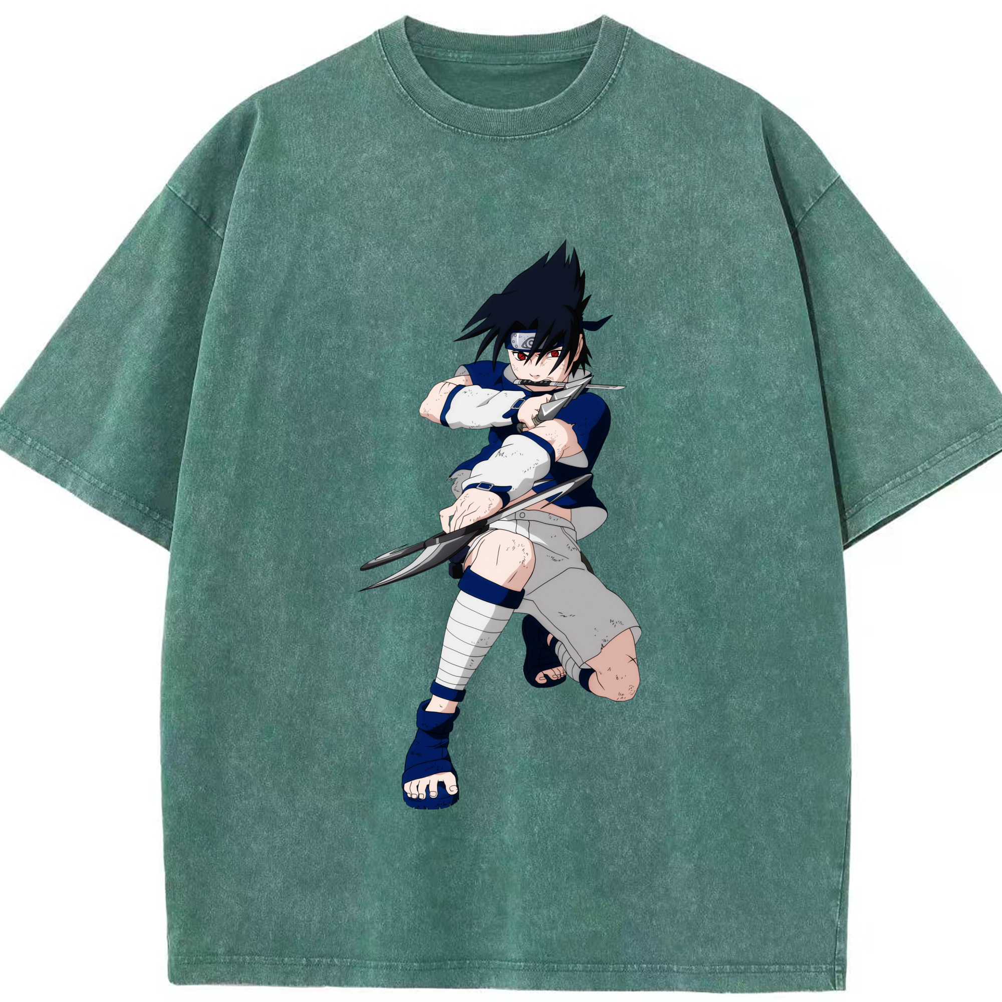 （画像用） NARUTO -ナルト- うちは サスケ Uchiha Sasuke 綿100% ヴィンテージ風 半袖Tシャツ（フロントプリント）